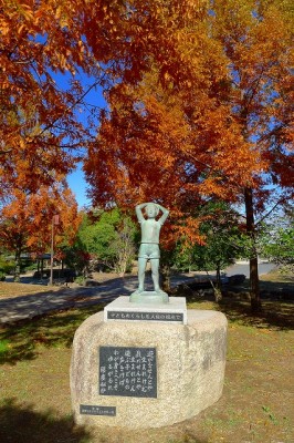 岸和田中央公園のかえでと人権の像