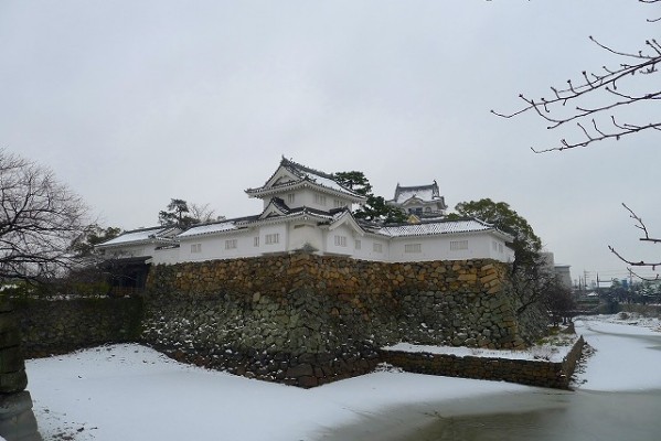 雪の岸和田城とお濠